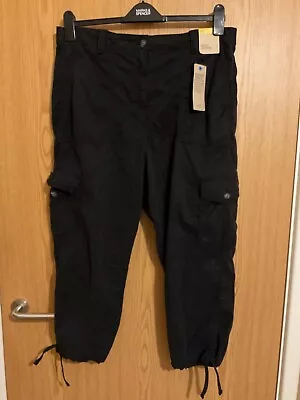 M&S Womens Black Cropped Cargo Pants UK 16.Marks And Spencer BNWT • £22