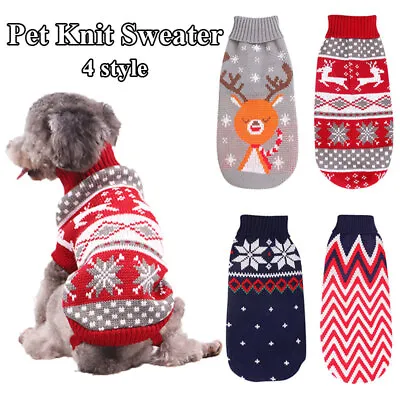 Christmas Dog Jumper Winter Warm Knitted Sweater Pet Clothes Small Therm ~ • $1.88