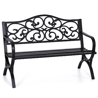 Garden Bench Metal Patio Bench Outdoor Porch Park Bench Cast Iron Sturdy Steel~ • $122.99