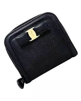 Pre Loved Salvatore Ferragamo Refined Black Leather Wallet With Iconic Logo • $537