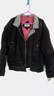 Mens Size XLBlack Suede Leather Coat J. Riggins Bomber Flight Style Heavy Lined  • $39