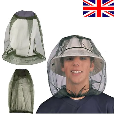 Outdoor Mosquito Head Face Net Hat Sun Bee Insect Bug Protection Hidden Mesh Cap • £2.63