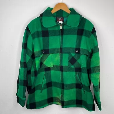 Vintage Johnson Woolen Mills Jacket Size 46 Green Buffalo Plaid • $80