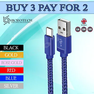 HeavyDuty USB C Type C Charging Cable Braided Fast Phone Charger Long Lead 2m 3m • £3.99