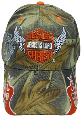 Jesus Christ Jesus Is Lord God Flames Baseball Cap Hat ( Camouflage ) • $12.88