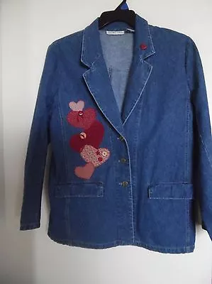 Victoria Jones Woman  Size M Jean Coat Jacket 3 Button Med Blue   • $13.49