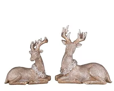 Gold Tone Glitter Small Sitting Reindeer Resin Christmas Figurines • $24.83