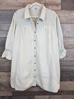 Free People Vanessa Denim Tunic Top Large Light Blue Casual Shirt Button Ruffle • £45