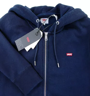 Levis Mens Full Zip Up Hoodie Relaxed Fit Size Small Navy Blue Irregular NWT • $24.88