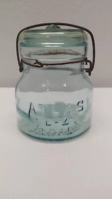 Vintage Blue ATLAS EASY SEAL 1 Pint Canning Jar With Bail And Lid. Farm Decore! • $19.99