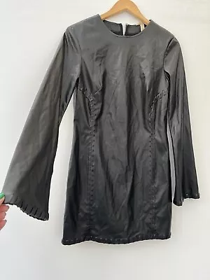 H&m Ladies Black Faux Leather Stitch Seam Bodycon Dress Size 12 • $9.96