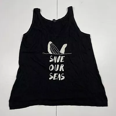 Save Our Seas Top Large Black Women's Sleeveless Vest Round Neck Climate Change • £4.84