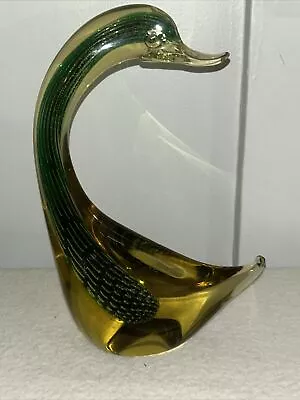 Vintage Murano ? Art Glass Green  Gold Fleck Duck 10” Preowned EUC • $100