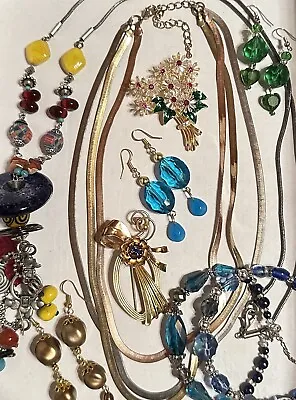 Vintage Costume Jewelry Lot RhinestonesWearNecklaces Earrings Bracelets Brooch • $19
