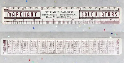 MARCHANT CALCULATORS 1954 Vintage Advertising Calendar Ruler • Newport News VA • $10