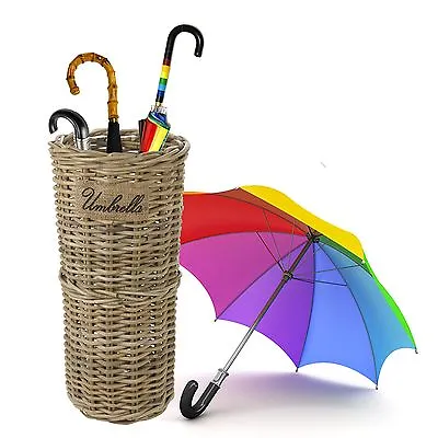 Kubu Rattan Wicker Weave Umbrella Stand Brolly Storage Basket Holder Bin Rack • £21.99