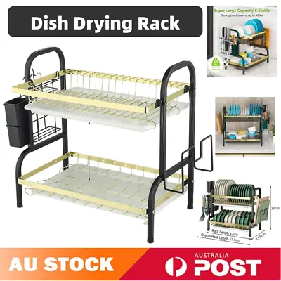 2Tier Dish Drying Rack Plate Drainer Cutlery Holder Kitchen Organizer Storage A • $27.58