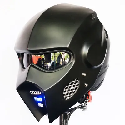 Matt Black Iron Man Motorcycle Helmet Helmet LED Custom Skull Custom Halloween • $249