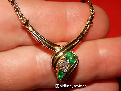 14k Yellow Gold Diamond & Emerald Bismark Byzantine Chevron Pendant Necklace • $695