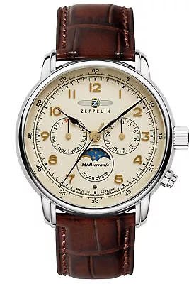 Zeppelin Men's Watch 100 Years Mediterranée Moon Phase 9636-5 • $320.28