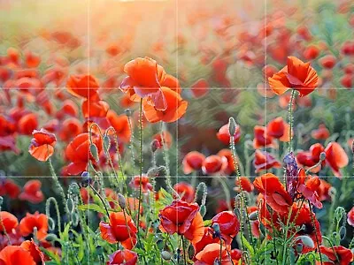 £99.99 • Buy Mosaic Ceramic Panel Of Poppy Field  Painting Backsplash Tile Flower Mosaic Art