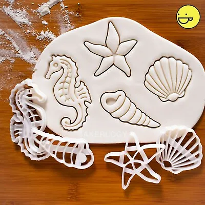 Set Of 4: Seashell Seahorse Corkscrew Starfish Cookie Cutters | Nautical Cutter • £23.52