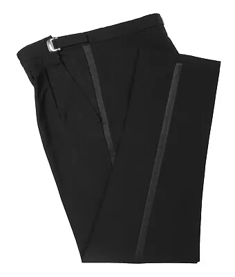 Men's Retro Vintage Black Tuxedo Pants Satin Stripe Tapered Leg 27-29  Long Rise • $17.99