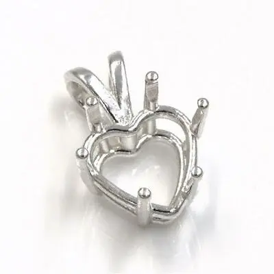 $6.17 • Buy (4mm -16mm) Heart Shape Pre-notched Solid Sterling Silver Pendant Setting