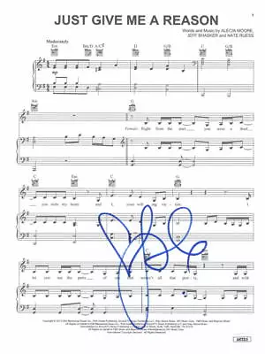 Pink P!nk Signed Autograph Just Give Me A Reason Sheet Music - Trustfall JSA COA • £674.66