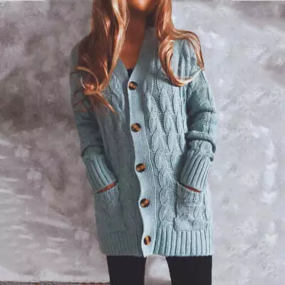 $39.69 • Buy Single-breasted Coarse Twist Pocket Long-sleeved Knitted Sweater Top For Womens