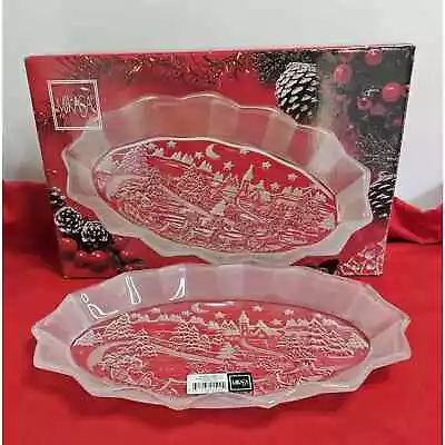 Mikasa Christmas Sweet Dish Serving Dish 12 In Frosted Glass Santa Reindeer New • $17.95