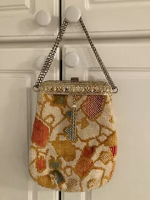Vintage Floral Tapestry Carpet Bag Handbag Pocketbook Purse Boho Gold Tassel • $47.95