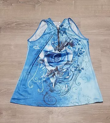 Unbranded Women's Blue Rose Zip-Up Neck Tank Top Size Large • £13.51