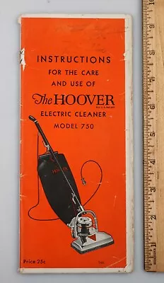 Vintage 1932 Instructions Manual Hoover Vacuum Electric Cleaner Model 750 • $29.99