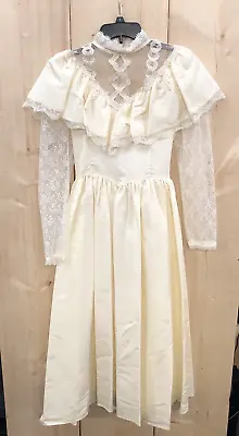 Vintage Gunne Sax By Jessica Ivory Lace Satin Prairie Wedding Dress • $85