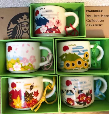 Japan Set Of 5 Starbucks Mini Mug Cup 2oz ORNAMENT You Are Here Collection NEW • $120