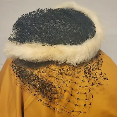 BRAMSON Super Exclusive Vintage Millinery Hat Black With Netting & Mink Trim! • $20