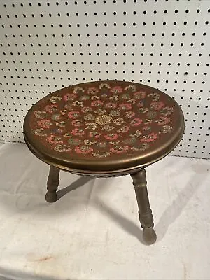 Antique Brass Tri Leg Stool Ottoman Brass Enameled Round Foot • $99.95