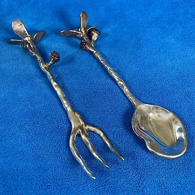 Michael Aram Serving Fork Spoon Salad Utensils Silver Plate Purple Stones • $49.99