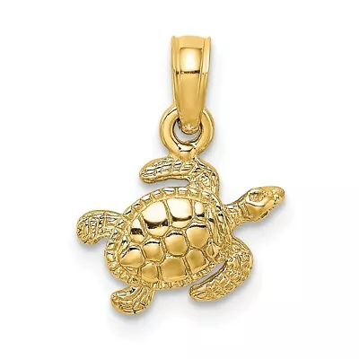 $99.35 • Buy 14k Yellow Gold Sea Turtle Charm Pendant Fish Life Fine Jewelry Women Gifts Her