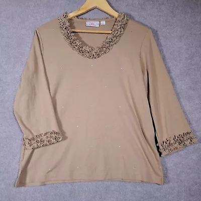 QUACKER FACTORY Top Women's Medium Hazel Rhinestones Ruffled Neck Lightweight  • $15.89