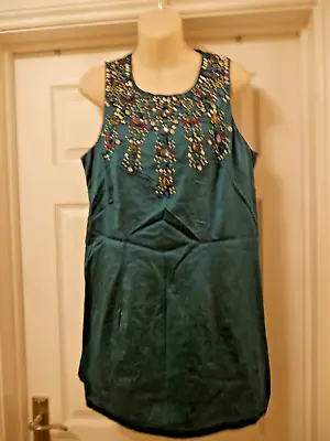 Belle Oasis Dress Size 16 Green Silk Beaded Neckline Ladies Womens Designer • £26