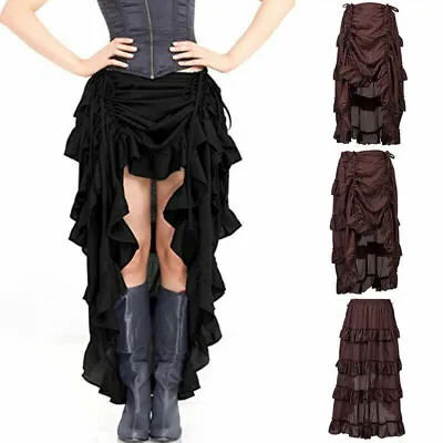 Women Ruffled Pleated Vampire Pirate Hi-Low Skirt Steampunk Victorian Retro I1 • $51.65