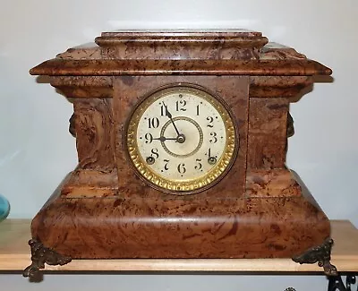 Antique Seth Thomas Adamantine Mantle Clock With Key & Weight 1880's Lion Handle • $99.99