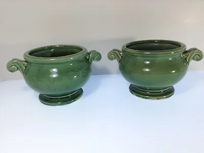 Vintage - McCoy  Pottery - Pair - 4  - Jade Green - Jardiniere - Urn - Planters • $69.95