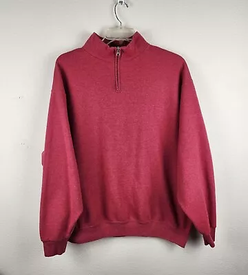 Jerzees Men's Quarter Zip Cranberry Red Long Sleeve Sweatshirt Size XL Comfy • $15.25