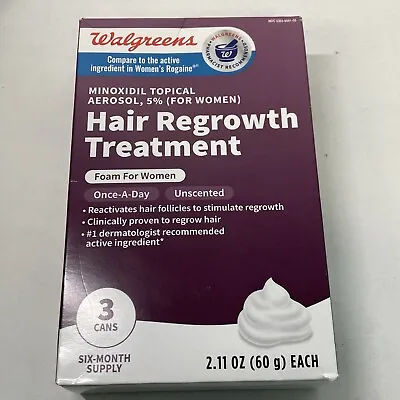 Walgreens Women 5% Hair Regrowth Treatment 3 Cans 6months Supply Exp11/24 #3415 • $36.90