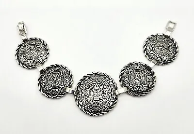 Vintage Sterling Silver TAXCO Mexico Aztec Mayan Sun Calendar 7  Link Bracelet  • $79