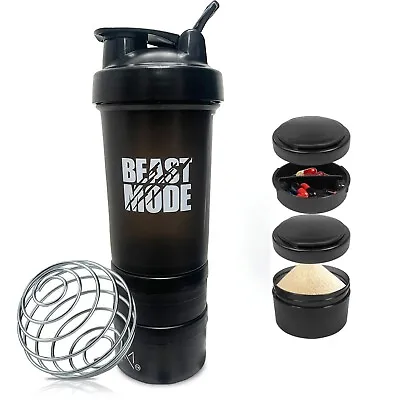 Protein Shaker Bottle With 2 Storage Containers 20 OZ Capacity For Protein Shake • $14.99