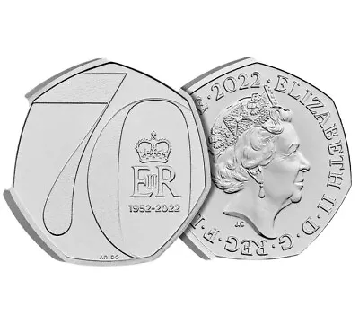 £2.99 • Buy Rare 50p Coin 50 Pence HM Queen Platinum Jubilee 70th ER 2022 UK Money Currency